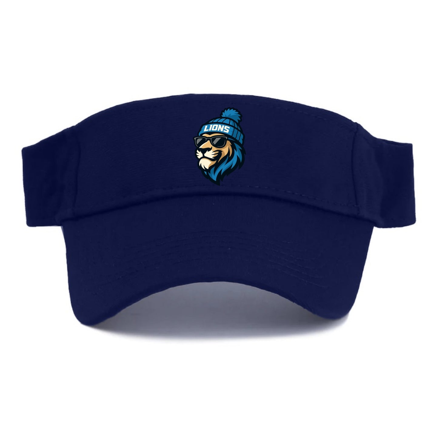 Detroit Lion wearing Lions Honolulu blue and silver beanie with pom pom and wayfarer - Visor - Navy