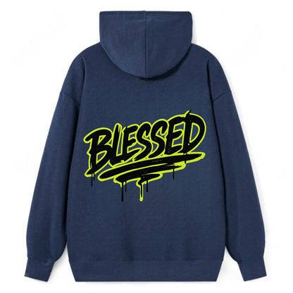 Bold typography design - "BLESSED" - recognizing good fortune, abundance - Classic Pullover Hoodie - Navy