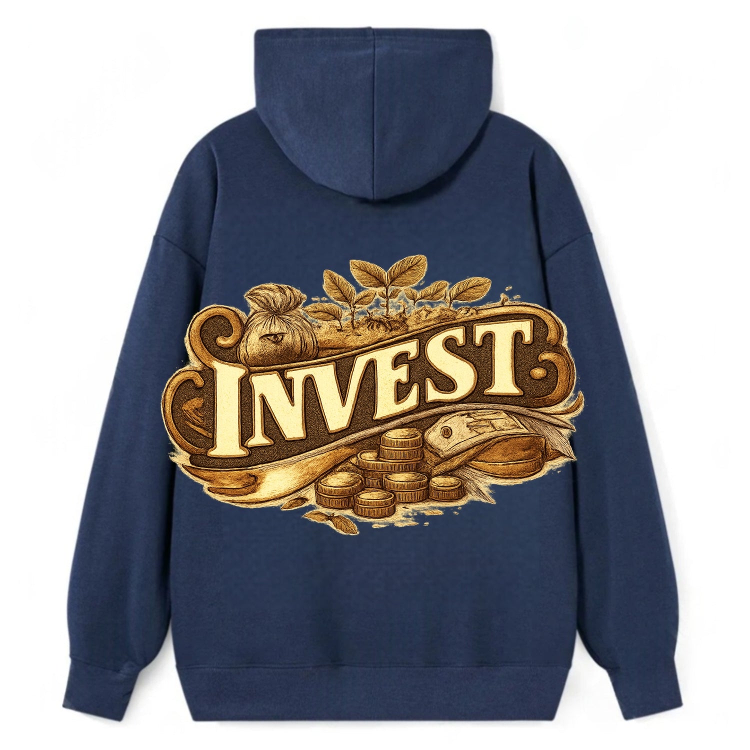Bold typography design - "INVEST" - growing money, smart decisions - Classic Pullover Hoodie - Navy