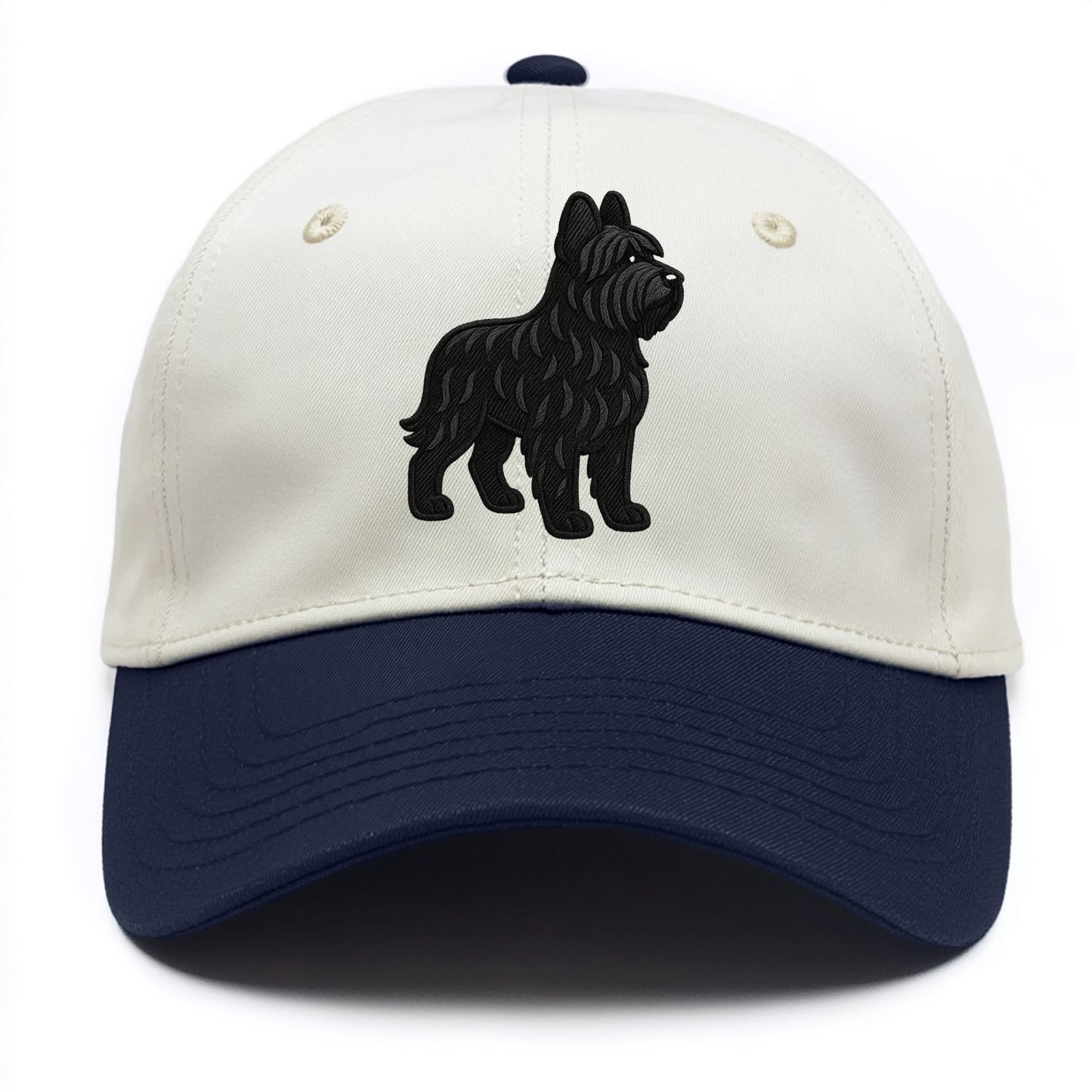 Briard - Black wavy coat embroidered herding pose - Two Tone Cap - Navy