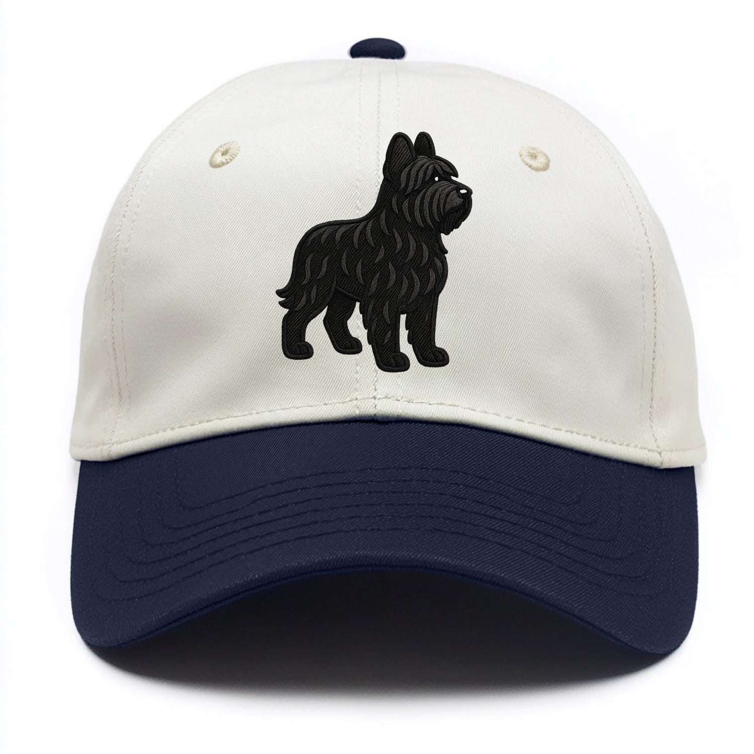 Briard - Black wavy coat embroidered herding pose - Two Tone Cap - Navy