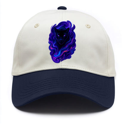 Sleek black panther emerging from swirls of deep purple and electric blue, - Two Tone Cap - Navy