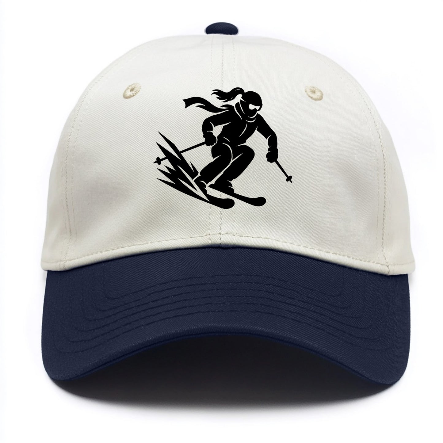 Skier carving down snowy slope - Two Tone Cap - Navy