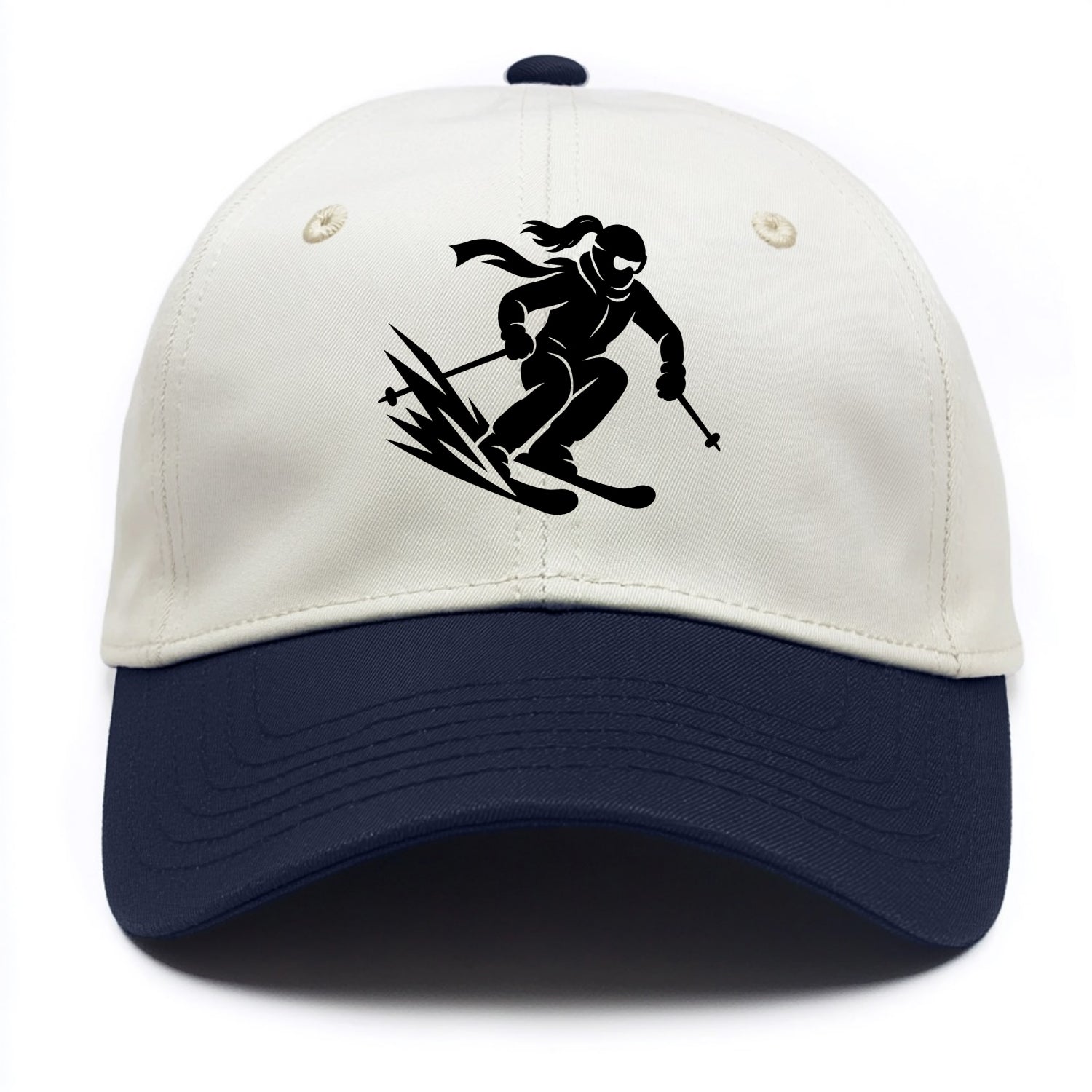 Skier carving down snowy slope - Two Tone Cap - Navy