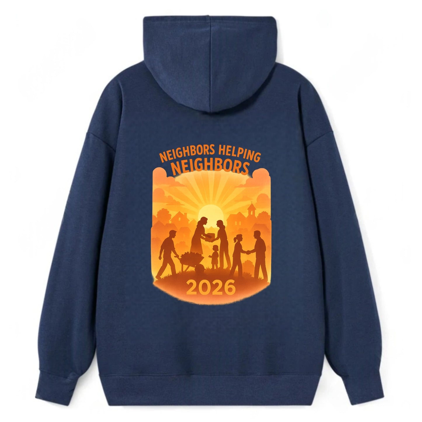 Local communities thriving with shared resources - "Neighbors Helping - Classic Pullover Hoodie - Navy