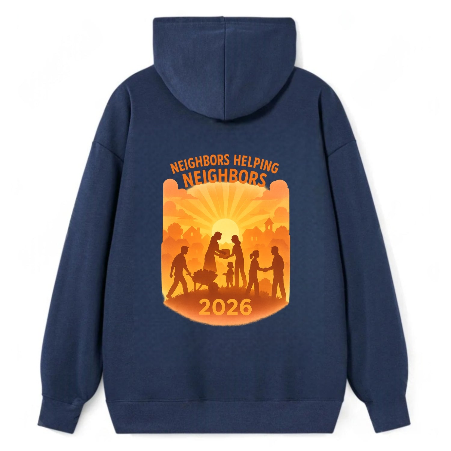 Local communities thriving with shared resources - "Neighbors Helping - Classic Pullover Hoodie - Navy