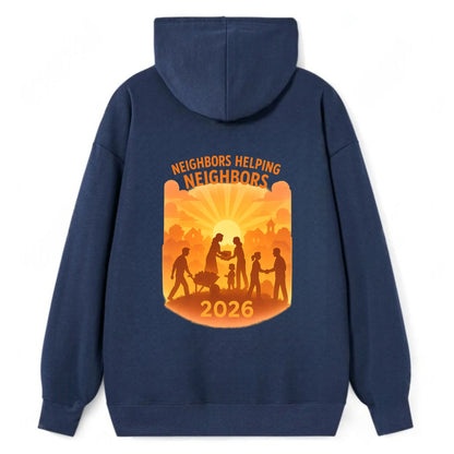 Local communities thriving with shared resources - "Neighbors Helping - Classic Pullover Hoodie - Navy