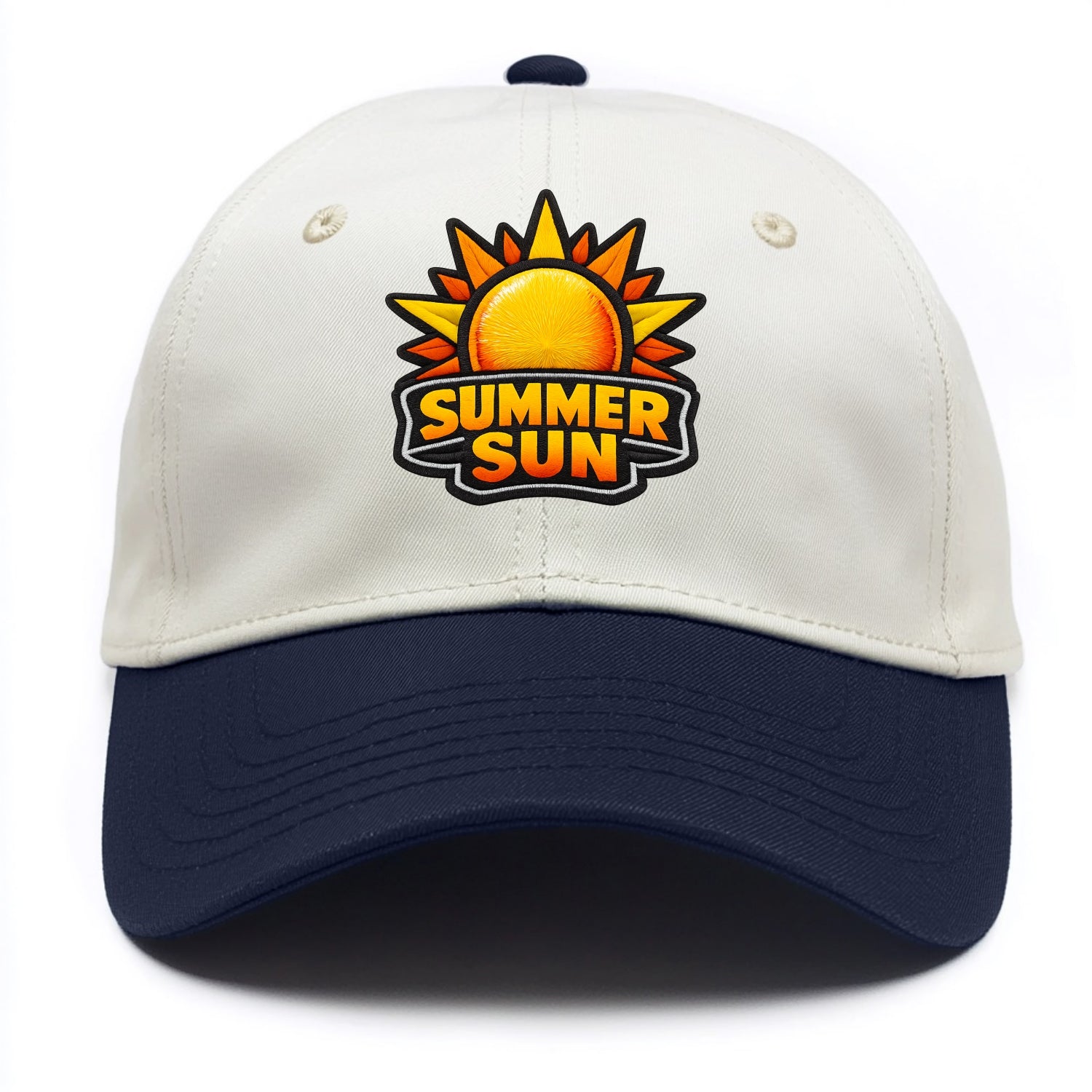 SUMMER SUN - bright sun with rays in yellow and orange , hot season - Two Tone Cap - Navy