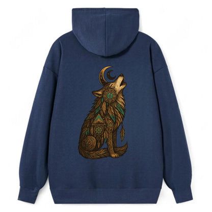Celestial Moon Wolf  - Classic Pullover Hoodie - Navy
