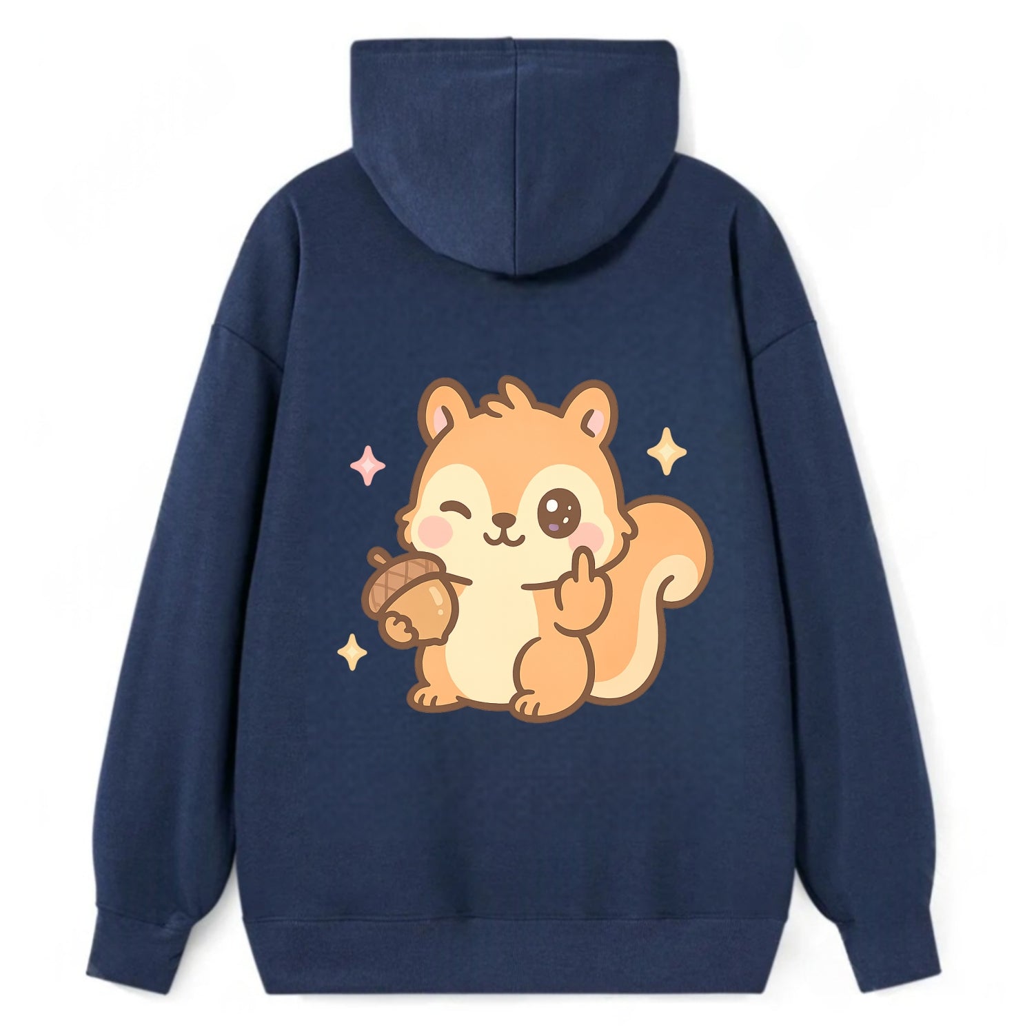 sweet squirrel holding acorn in one paw, flipping off with the other - Classic Pullover Hoodie - Navy