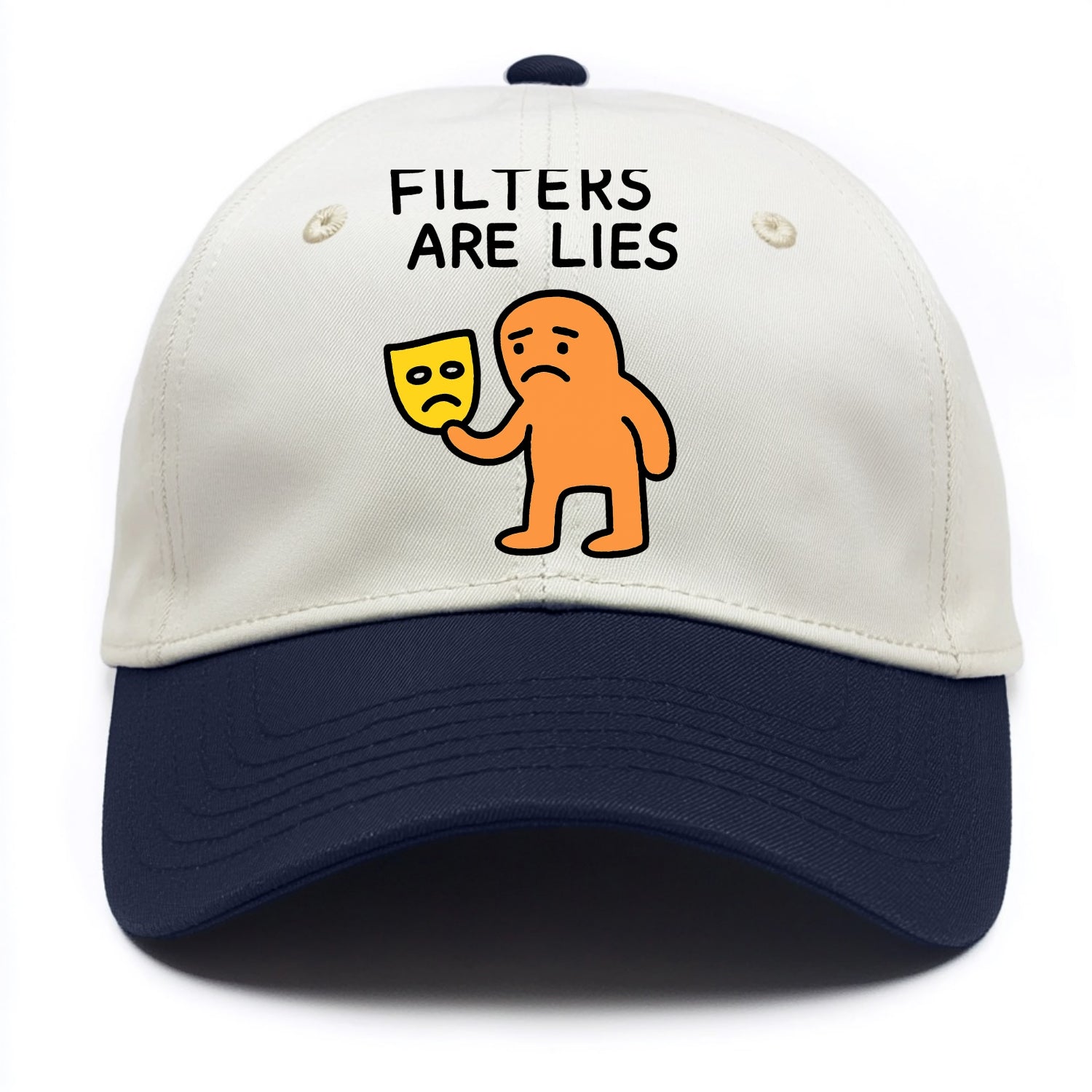 FILTERS ARE LIES | Mask arguing with face - Two Tone Cap - Navy