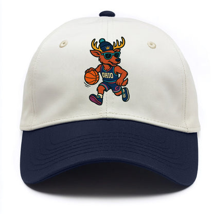 Ohio Deer wearing Cavs beanie with crown patch and wayfarer sunglasses - Two Tone Cap - Navy