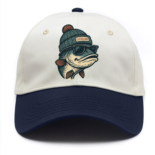Cleveland Lake Erie Walleye wearing Cleveland beanie with pom pom and wayfarer - Two Tone Cap
