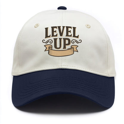 Bold typography design - "LEVEL UP" - improving, advancing, growing - Two Tone Cap - Navy