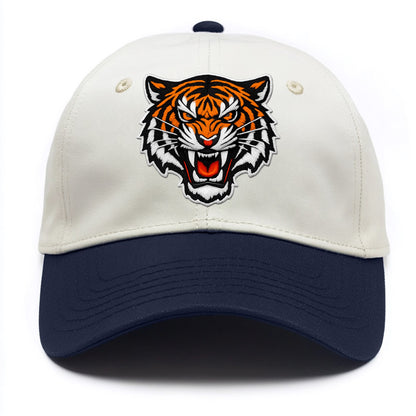TIGER STRIPES FACE - fierce tiger face in orange, black and white , predator power - Two Tone Cap - Navy