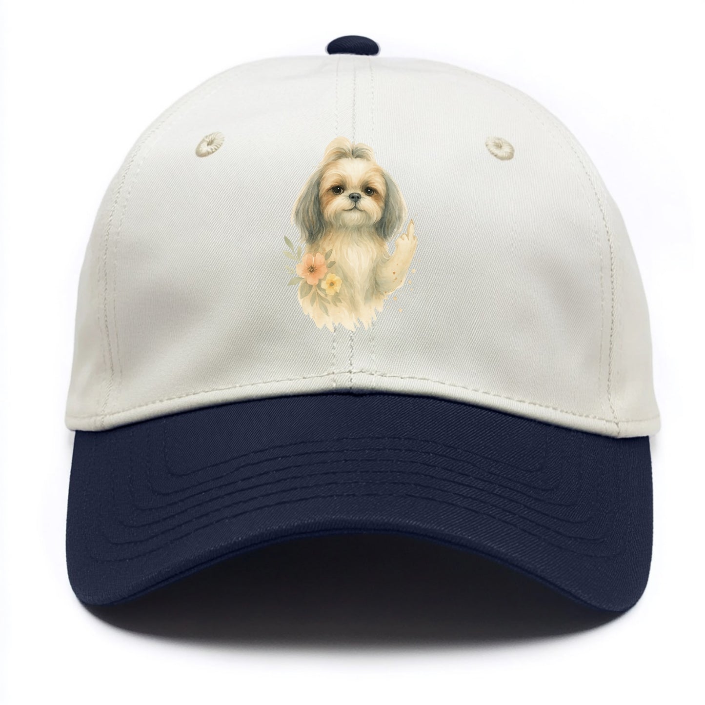 Shih Tzu with long flowing silky hair, tiny paw showing attitude - Two Tone Cap - Navy