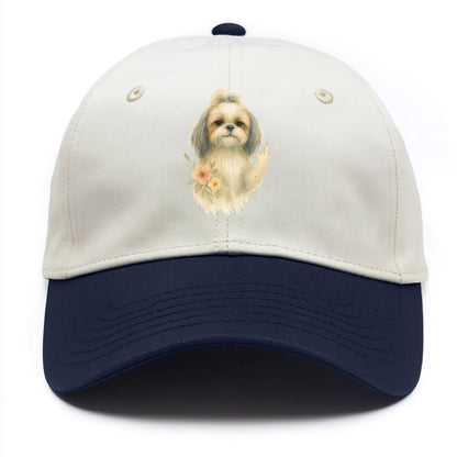 Shih Tzu with long flowing silky hair, tiny paw showing attitude - Two Tone Cap - Navy