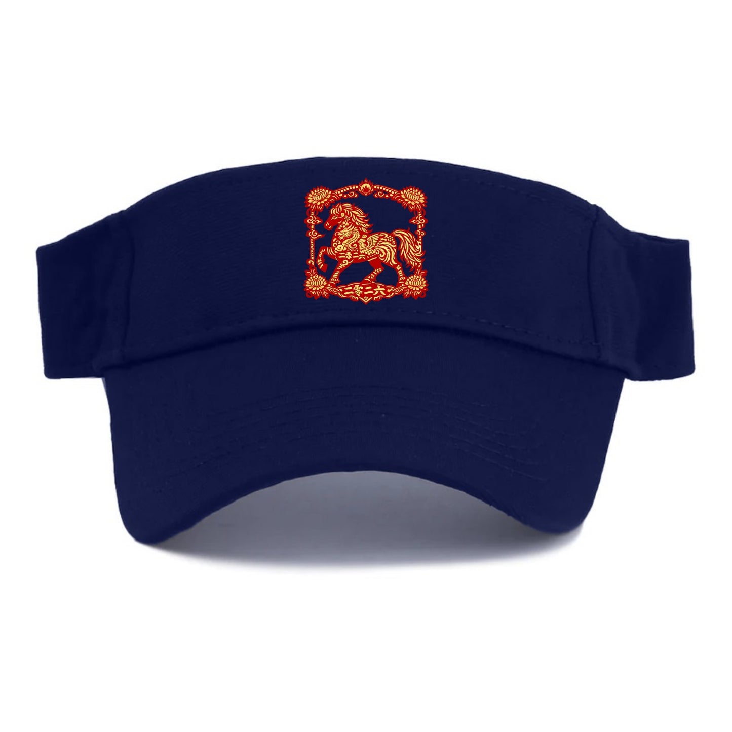 HORSE | Silk style horse design | Gold and silver thread appearance | Phoenix and dragon - Visor - Navy