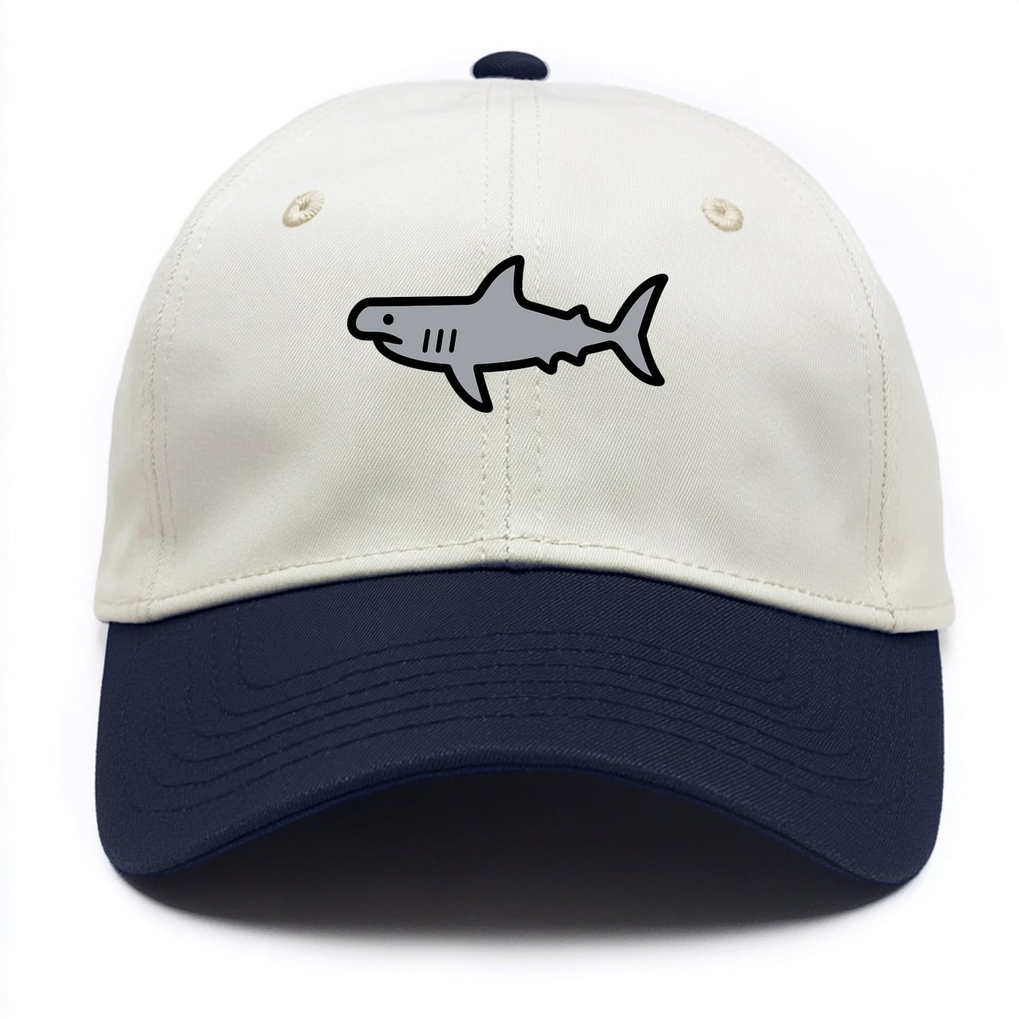 Hammerhead Shark - Gray distinctive head flat side profile - Two Tone Cap - Navy