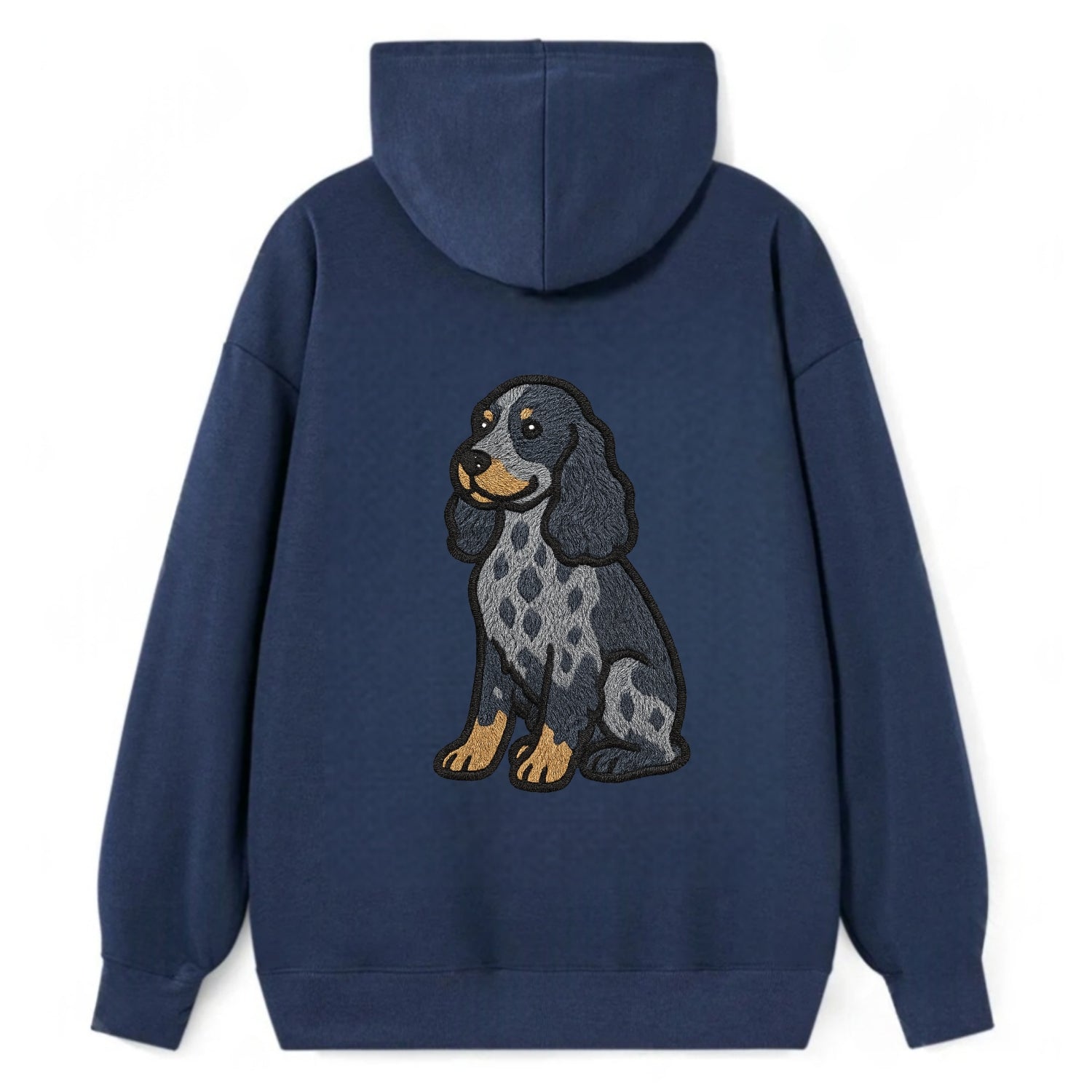 English Cocker Spaniel - Blue roan embroidered sitting pose - Classic Pullover Hoodie - Navy