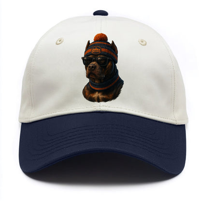 Chicago Pitbull wearing Bears beanie with skyline patch and wayfarer sunglasses - Two Tone Cap - Navy