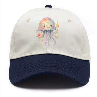 jellyfish with kawaii face and tentacles, one tentacle pointing up defiantly - Two Tone Cap - Navy