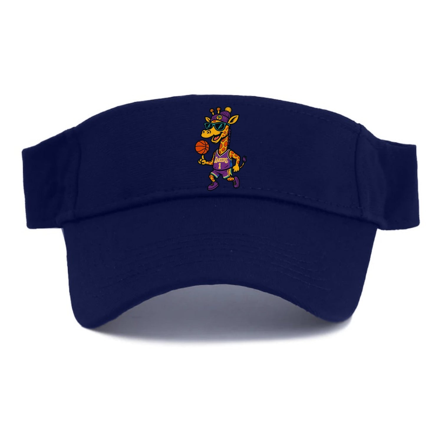 California Giraffe wearing Lakers beanie with palm tree patch and wayfarer sunglasses - Visor - Navy
