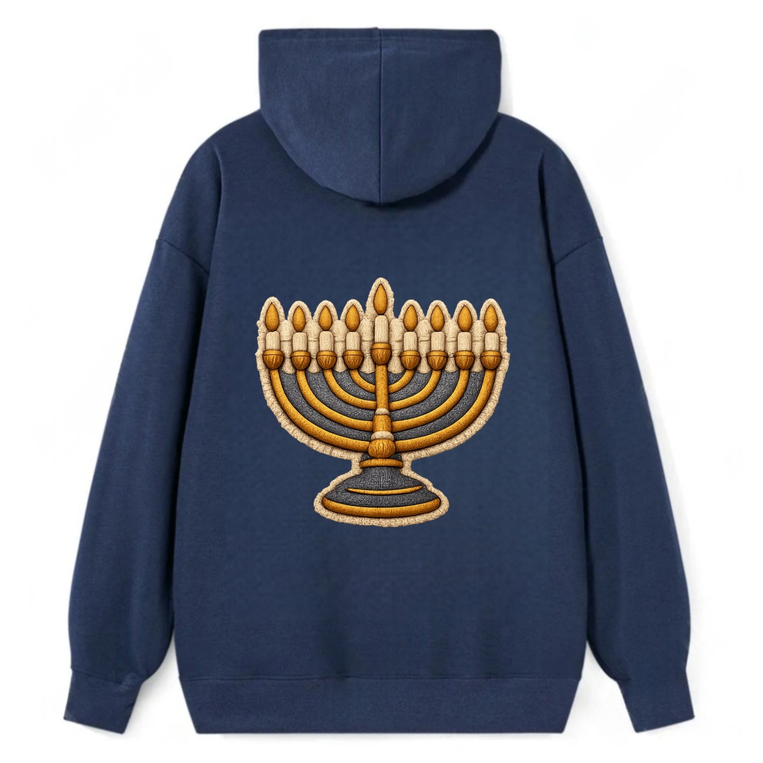 MENORAH LIGHTS - nine branch candelabra in gold and blue , Hanukkah - Classic Pullover Hoodie - Navy