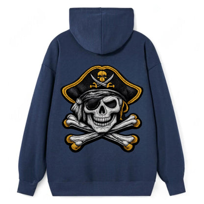 PIRATE SKULL - Jolly Roger skull in black and white , pirate - Classic Pullover Hoodie - Navy