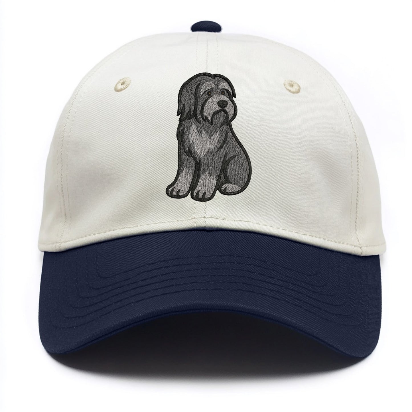 Bearded Collie - Gray shaggy coat embroidered pose - Two Tone Cap - Navy