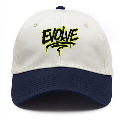 Bold typography design - "EVOLVE" - changing, becoming better - Two Tone Cap - Navy