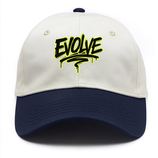 Bold typography design - "EVOLVE" - changing, becoming better - Two Tone Cap - Navy