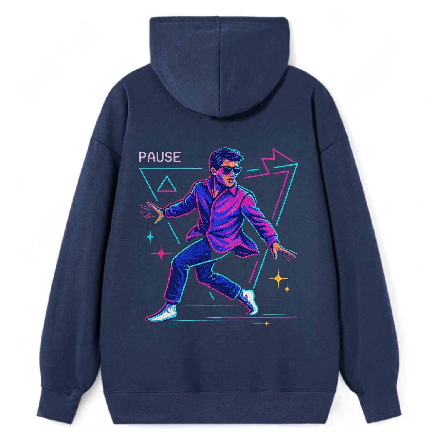 confident figure sliding across polished wooden floor in socks and - Classic Pullover Hoodie - Navy