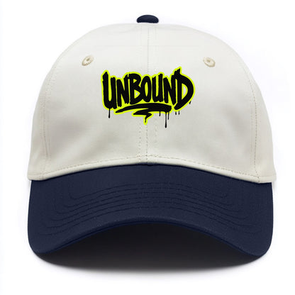 Bold typography design - "UNBOUND" - without limits, free from constraints - Two Tone Cap - Navy