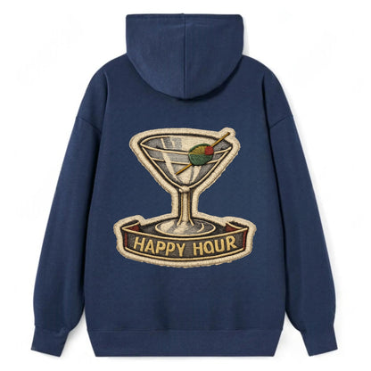 COCKTAIL MARTINI - martini glass with olive in silver and green , happy - Classic Pullover Hoodie - Navy
