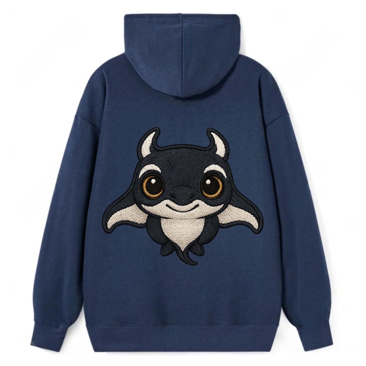 Baby Manta Ray - dark with white markings, cephalic fins, gentle eyes, - Classic Pullover Hoodie - Navy