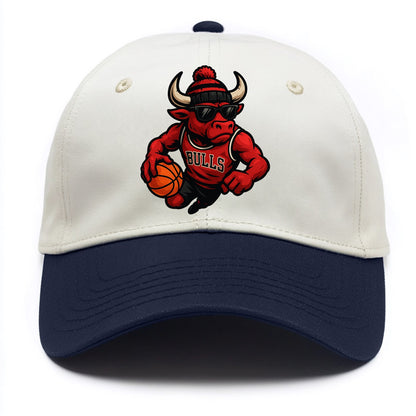 Chicago Bull wearing Bulls red and black beanie with horns design and wayfarer - Two Tone Cap - Navy