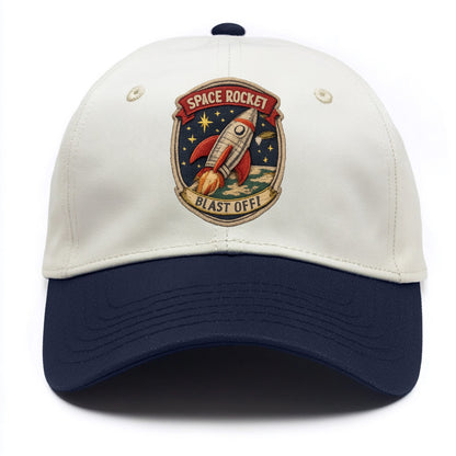 RETRO ROCKET - 1950s space rocket in silver and red , atomic age - Two Tone Cap - Navy