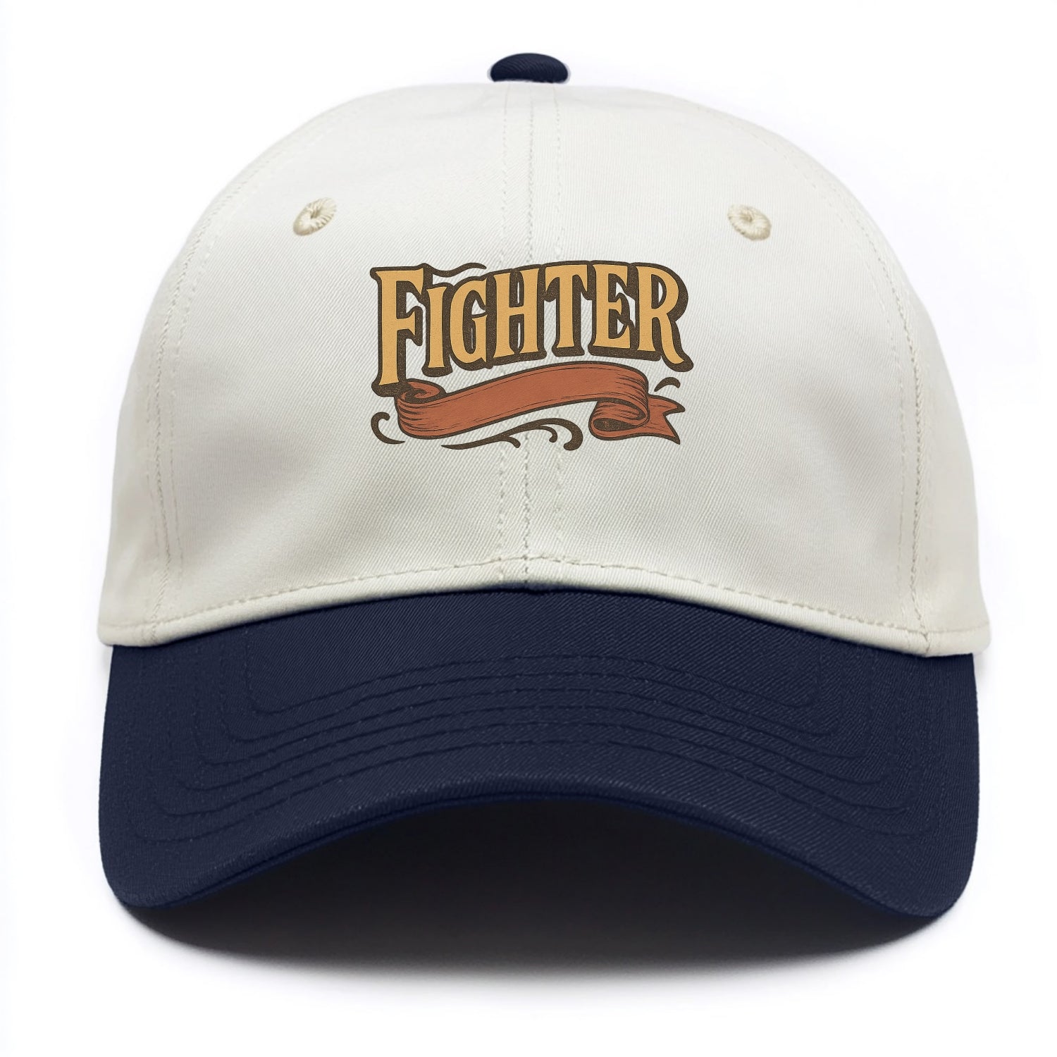 Bold typography design - "FIGHTER" - never giving up, battling on - Two Tone Cap - Navy