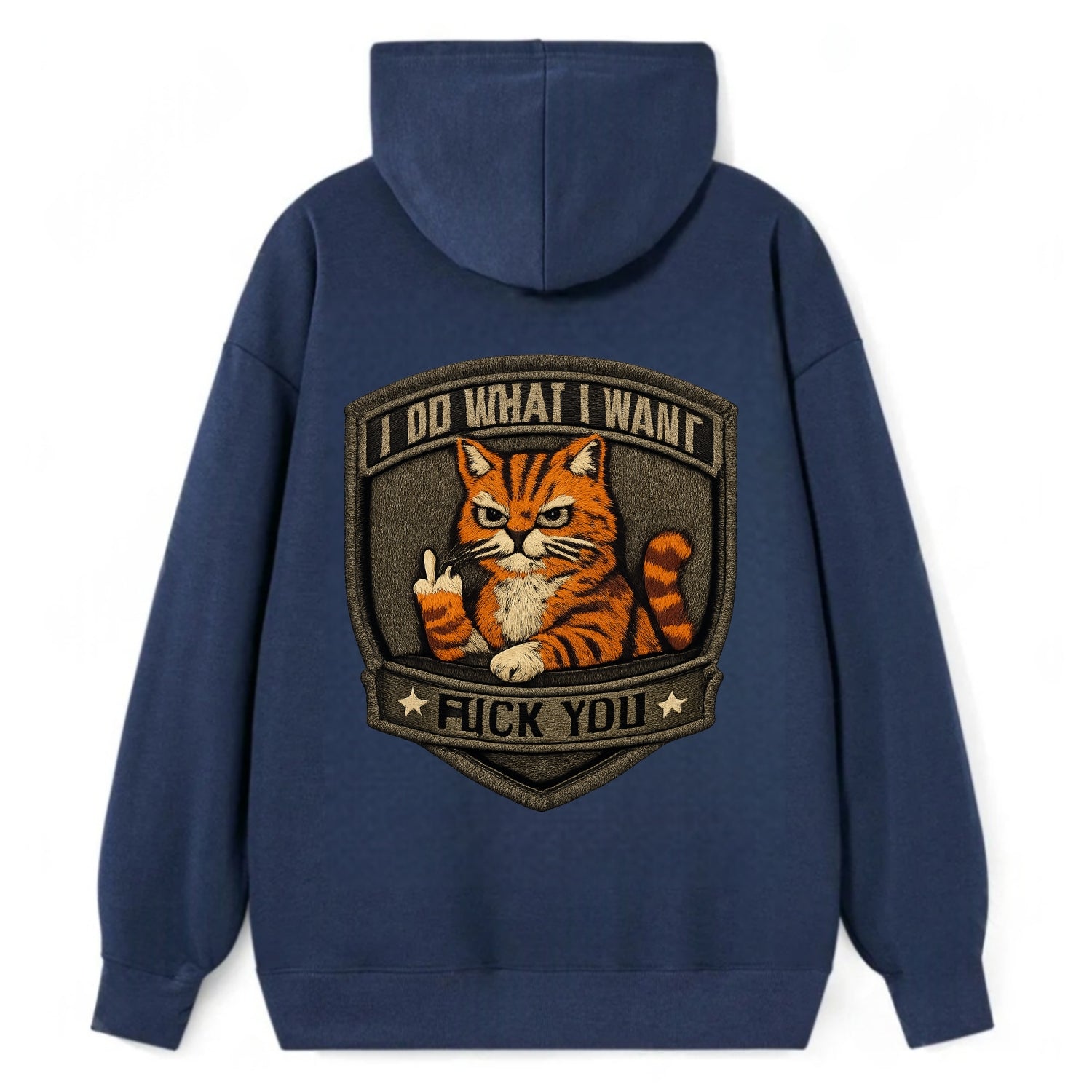 I DO WHAT I WANT CAT - sassy cat in orange , feline attitude - Classic Pullover Hoodie - Navy