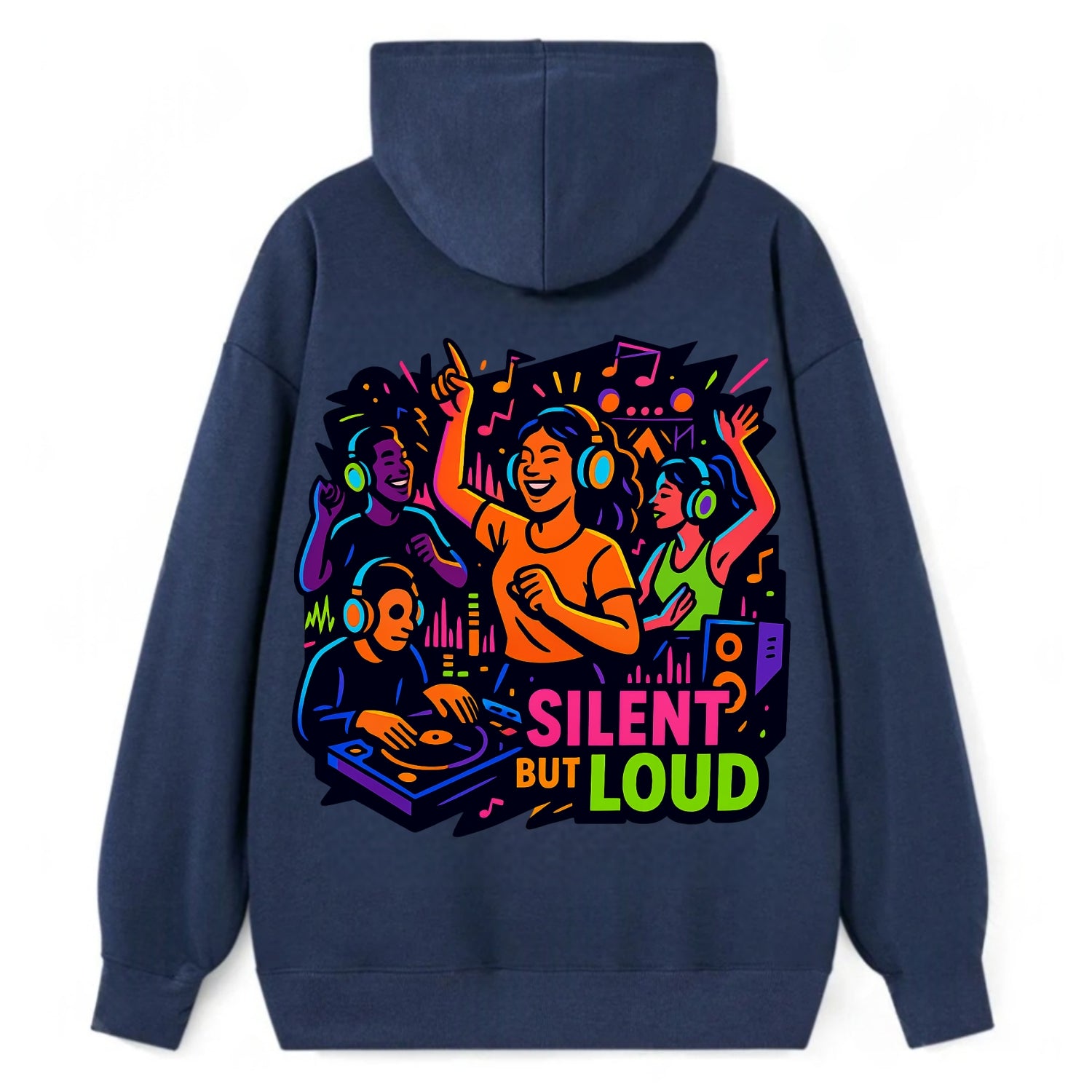 Silent disco dancers with glowing headphones - "Silent But Loud" - unique - Classic Pullover Hoodie - Navy
