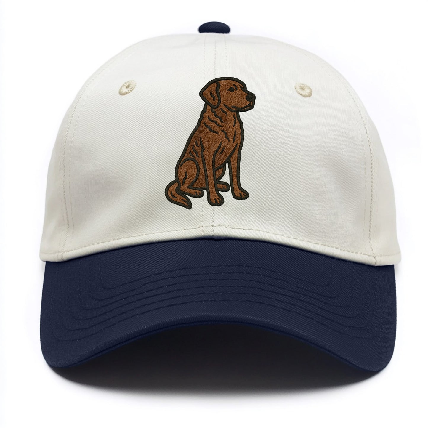 Chesapeake Bay Retriever - Brown wavy coat embroidered sitting pose - Two Tone Cap - Navy