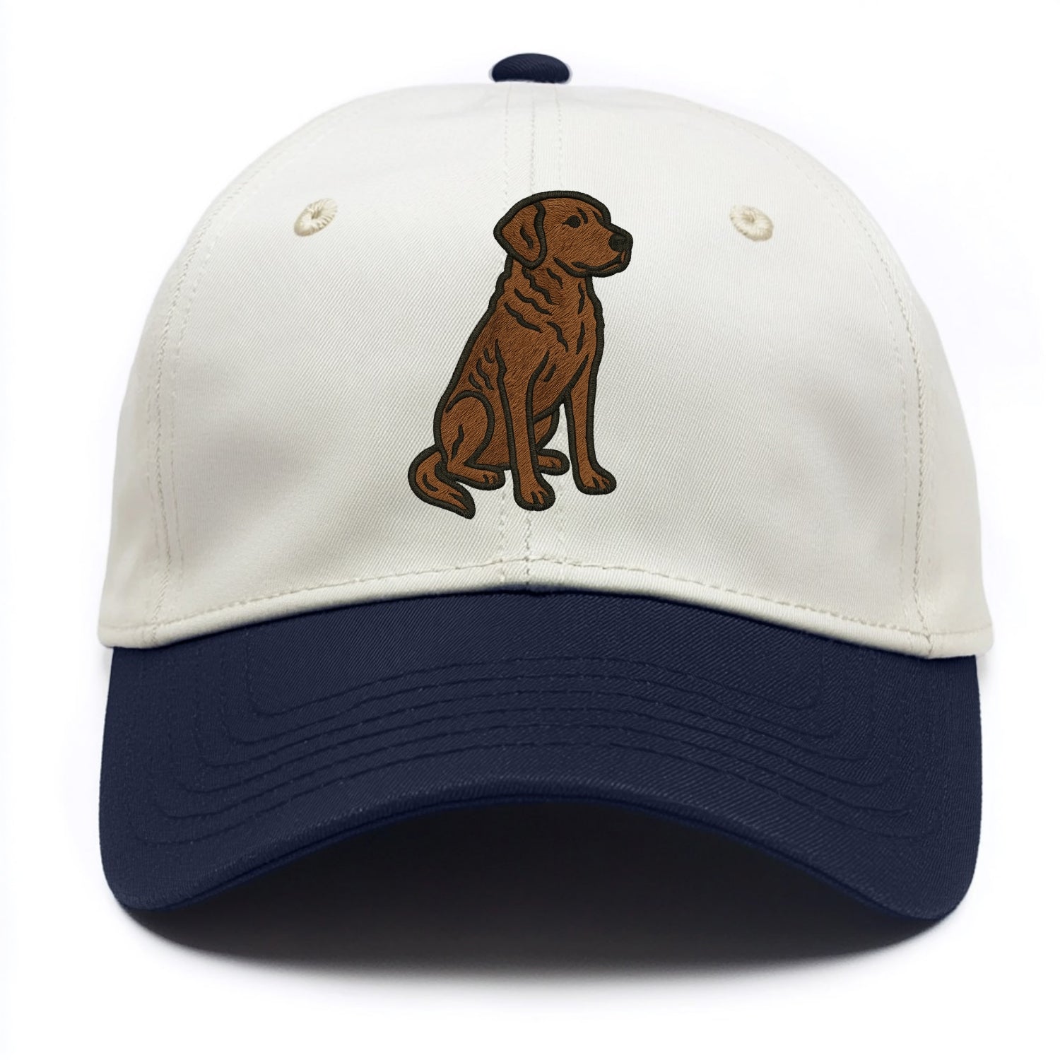 Chesapeake Bay Retriever - Brown wavy coat embroidered sitting pose - Two Tone Cap - Navy