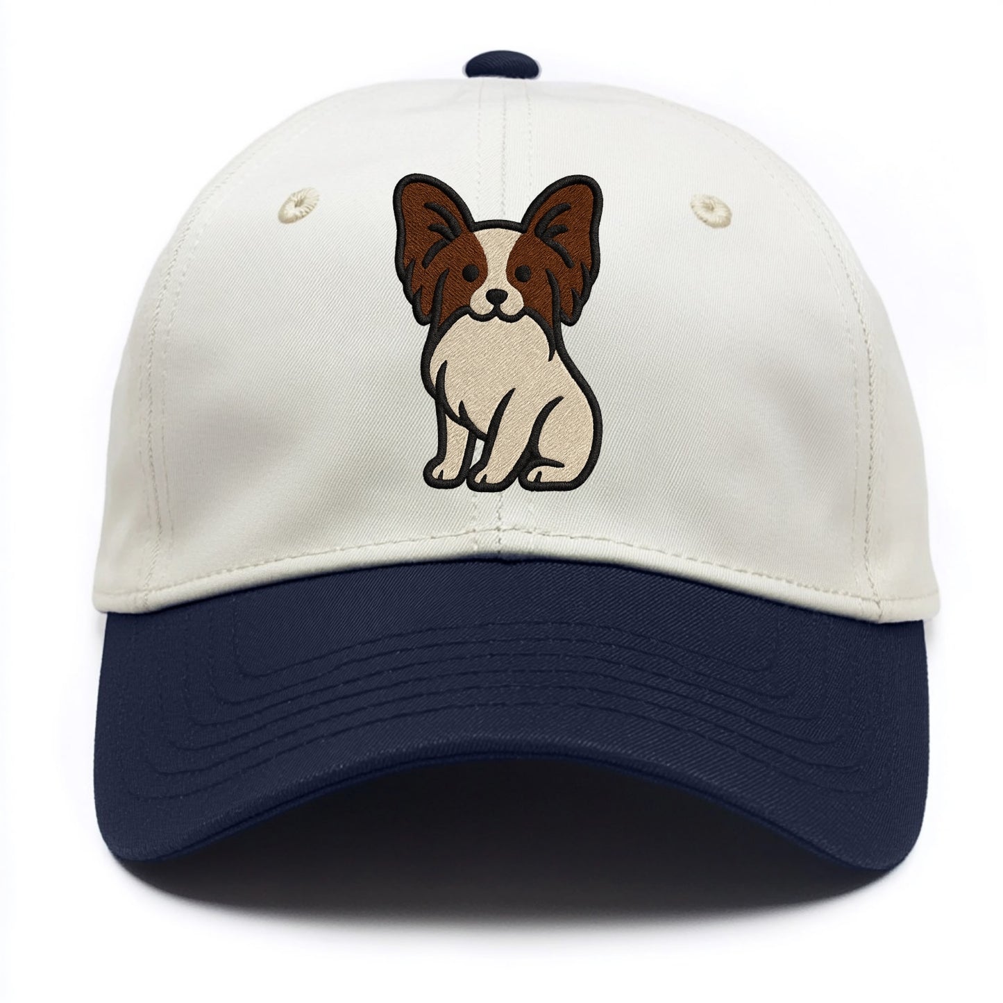 Papillon - White with brown ears sitting Two Tone Cap - Navy