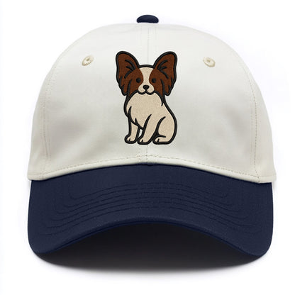 Papillon - White with brown ears sitting Two Tone Cap - Navy