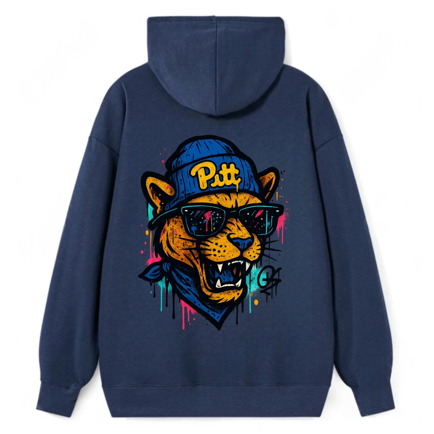 Pittsburgh Panther wearing Pitt beanie with script patch - Classic Pullover Hoodie - Navy