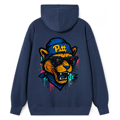 Pittsburgh Panther wearing Pitt beanie with script patch - Classic Pullover Hoodie - Navy