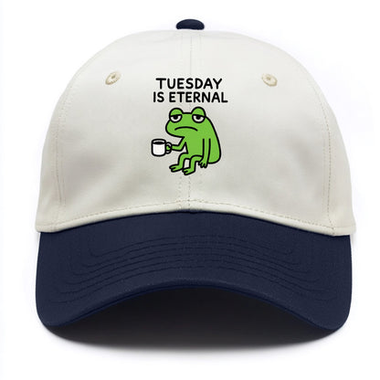 TUESDAY IS ETERNAL | Tired frog with coffee cup - Two Tone Cap - Navy