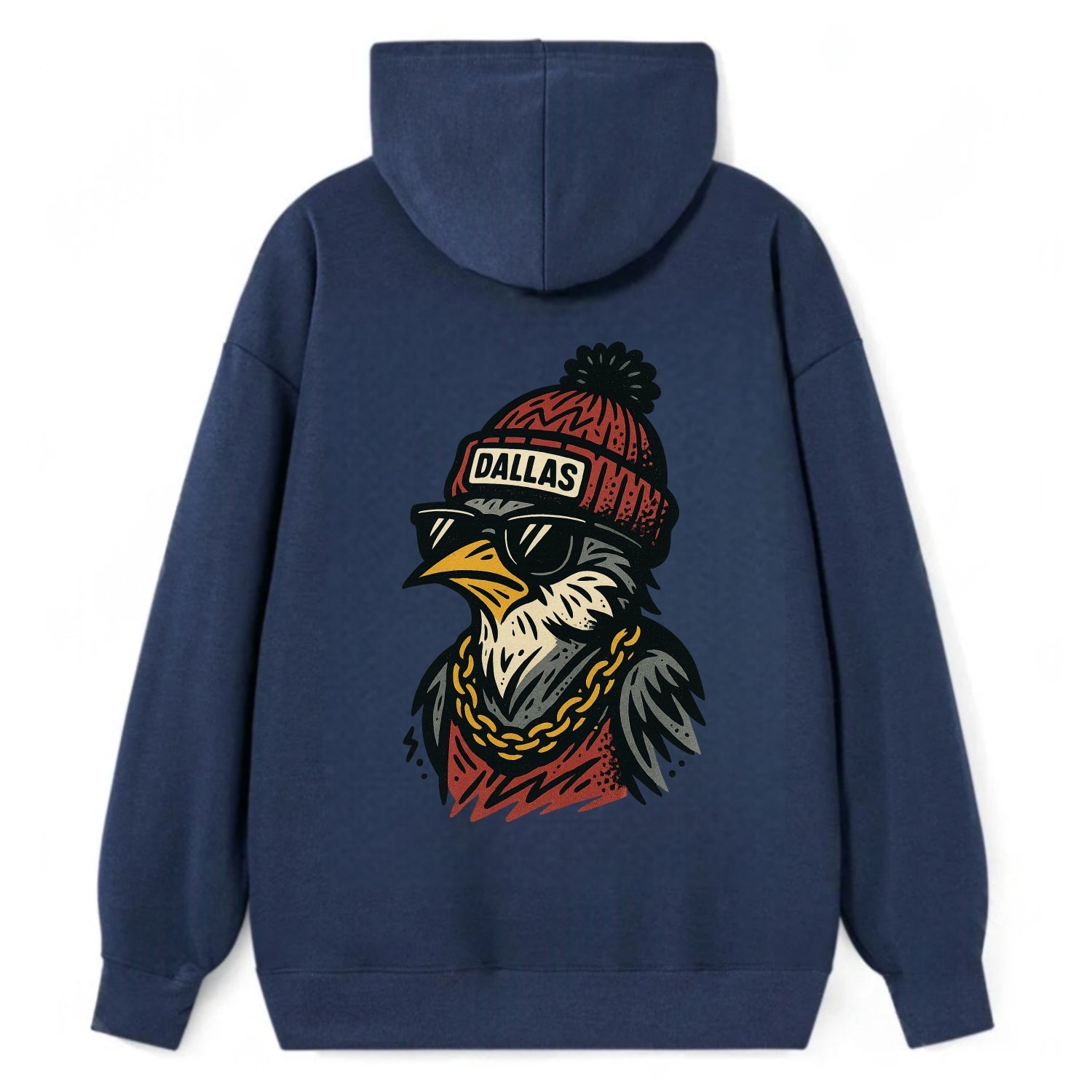 Dallas Mockingbird wearing Dallas beanie with pom pom and wayfarer - Classic Pullover Hoodie - Navy