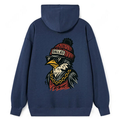 Dallas Mockingbird wearing Dallas beanie with pom pom and wayfarer - Classic Pullover Hoodie - Navy